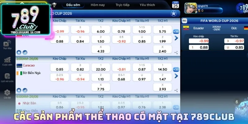 Các sản phẩm thể thao có mặt tại 789CLUB