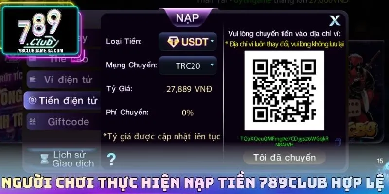 Người chơi thực hiện nạp tiền 789CLUB hợp lệ